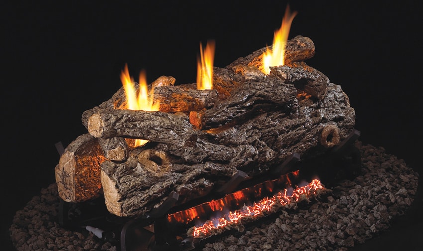 30 Charred Gnarled Split Oak Vent Free Log / G10 ANSI Certified Burner -  Peterson Real Fyre